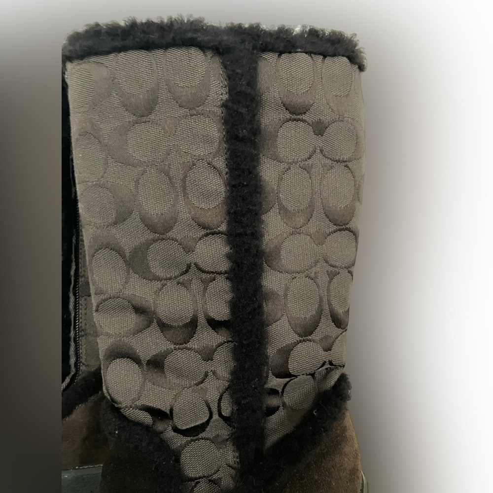 Coach Brown Monogram C Logo Jordana W123Sheepskin Suede Zip Wedges 7 1/2M No box - Picture 9 of 12